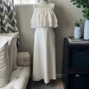 Eloquii Cream Midi Dress with Gold Polka Dots